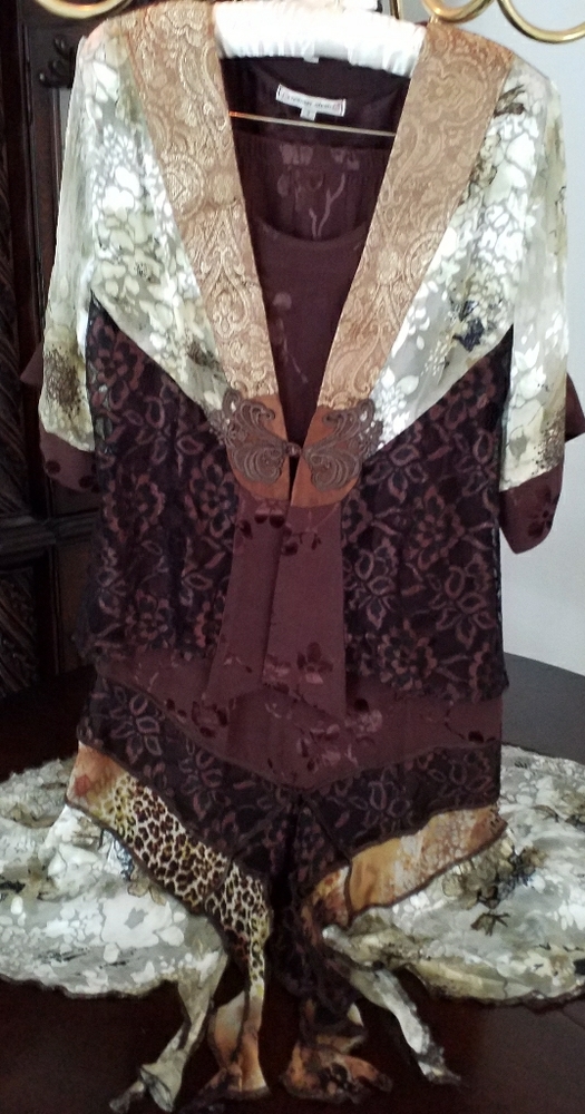 VTG NEW SPENCER ALEXIS 3PC BROWN GOLD LAPEL SM/MED